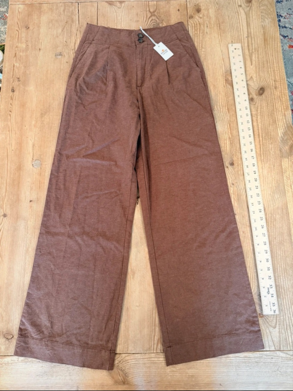 Marine Layer Brown Wide-Leg Trousers with Pleats - Picture 1 of 10